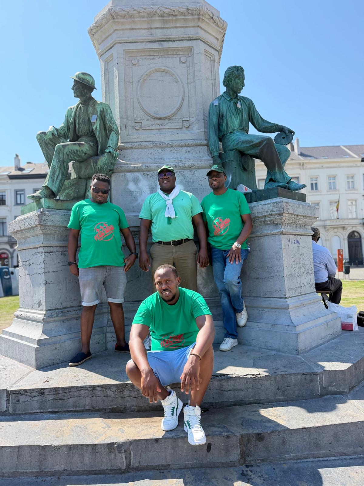 Vital Munyurangabo, a member of FDU-Inkingi in Belgium, takes part in a protest at Place du Luxembourg in Brussels, calling for the release of Victoire Ingabire.
